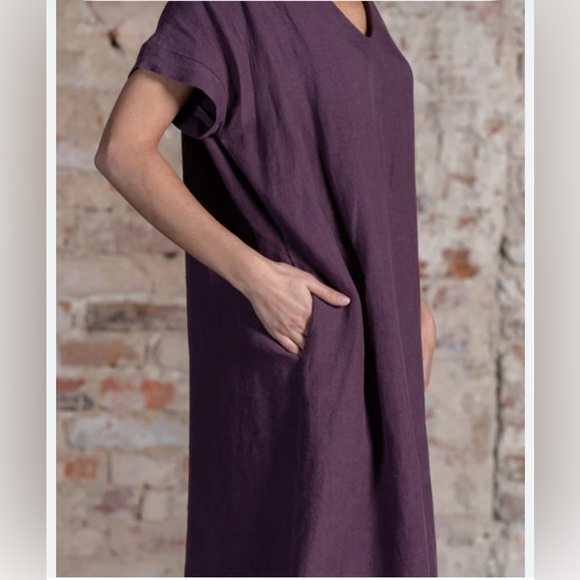 New FLAX IN-MOTION T-Shirt Dress Wine Crew Neck short Sleeve Women’s M 10-14 - Picture 2 of 10